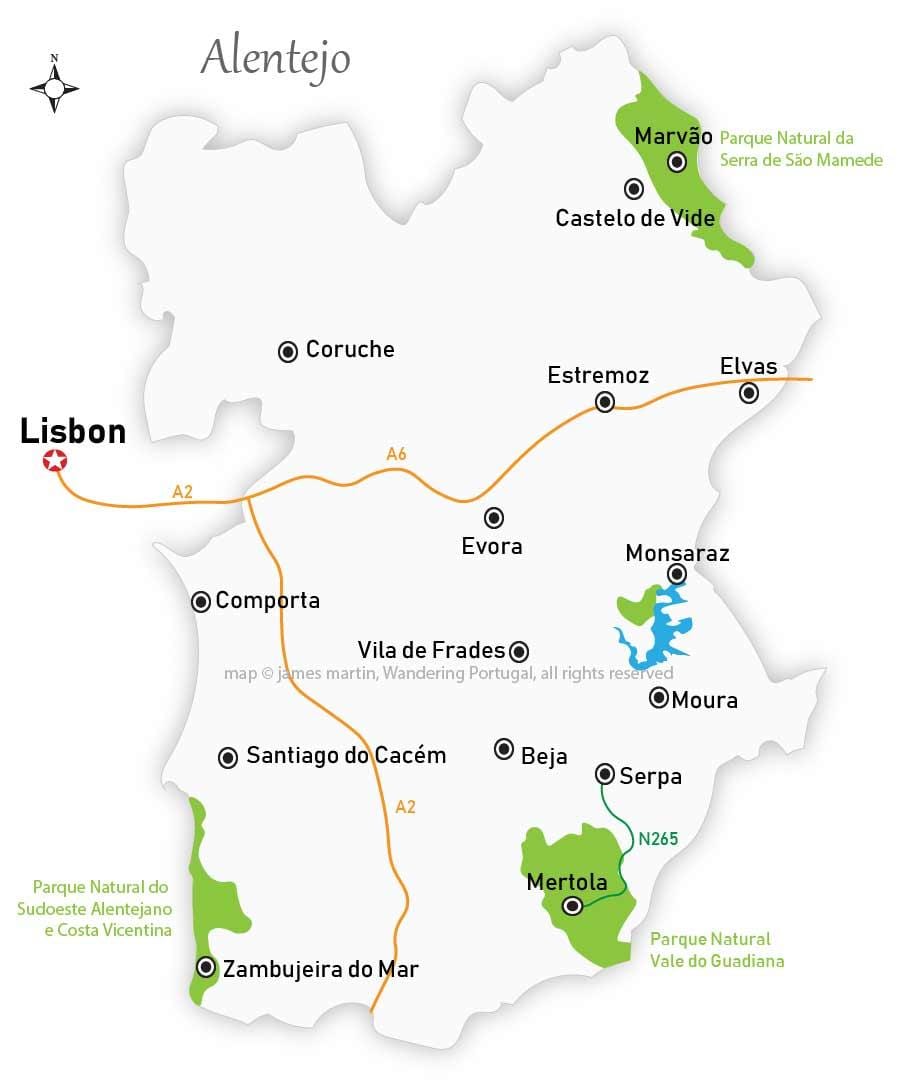 mapa Alentejo Portugalsko