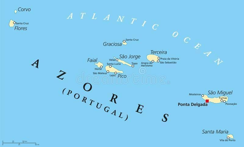 mapa Azory, Portugalsko