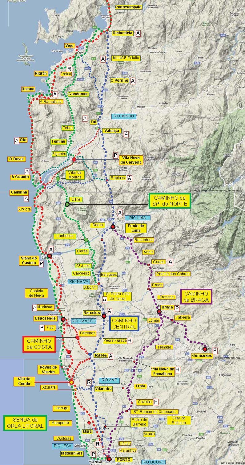 camino Portugues mapě