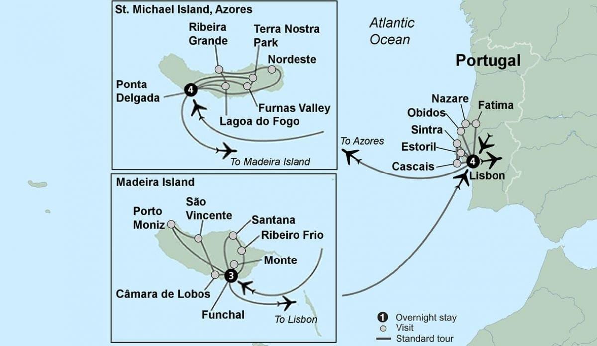 mapa portugalské ostrovy