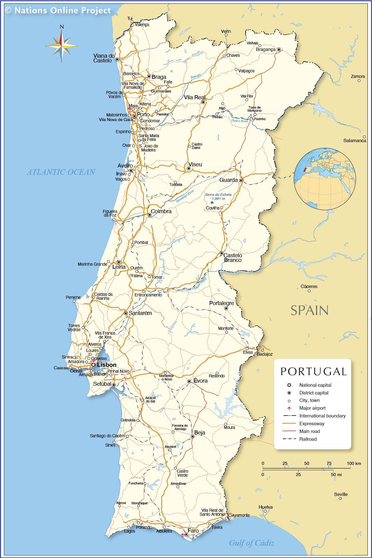 mapa Portugalska a okolních zemí