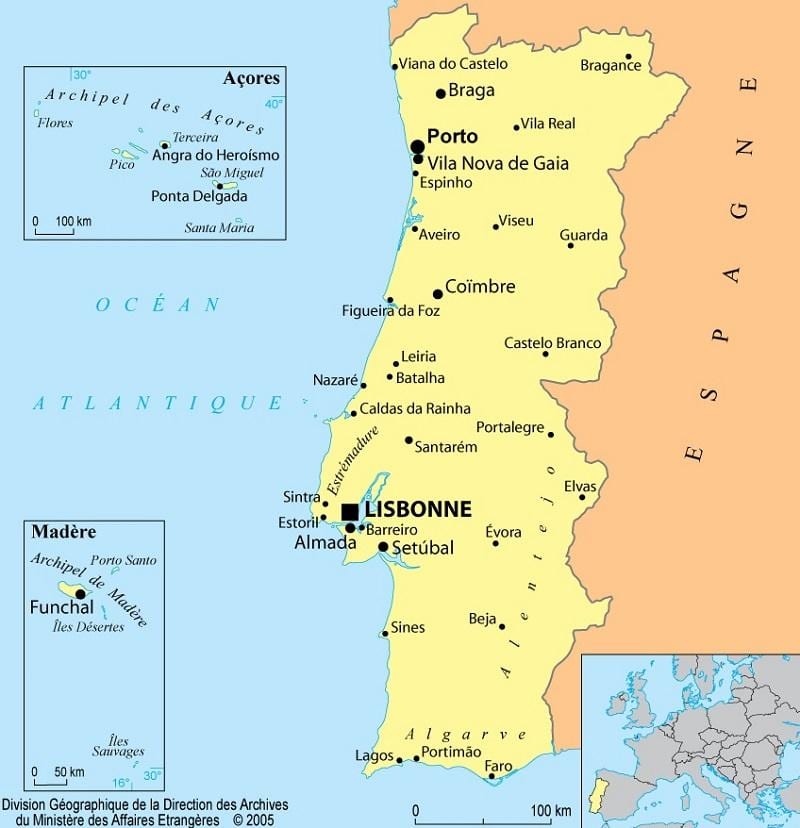 mapa Portugalska a Madeiry