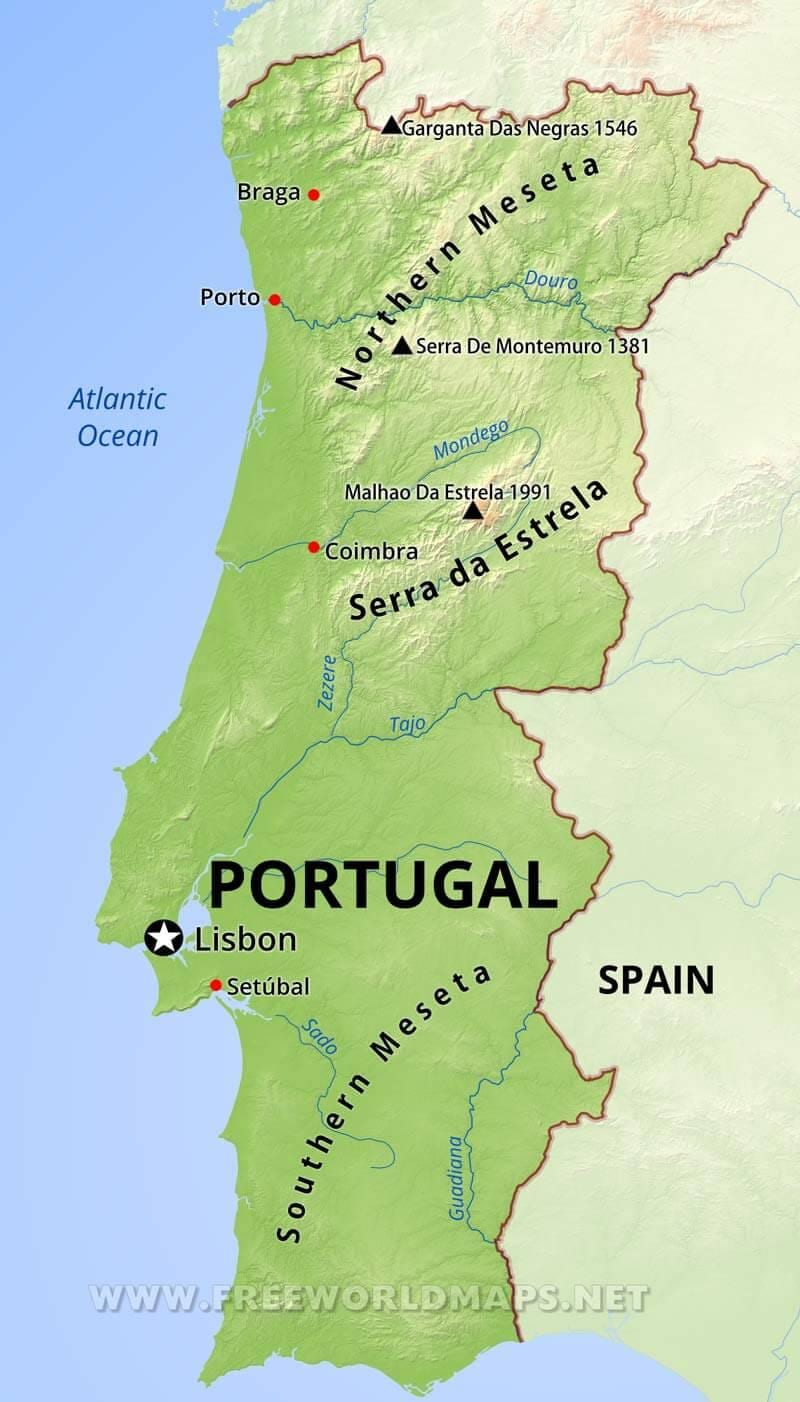hory v Portugalsku mapě