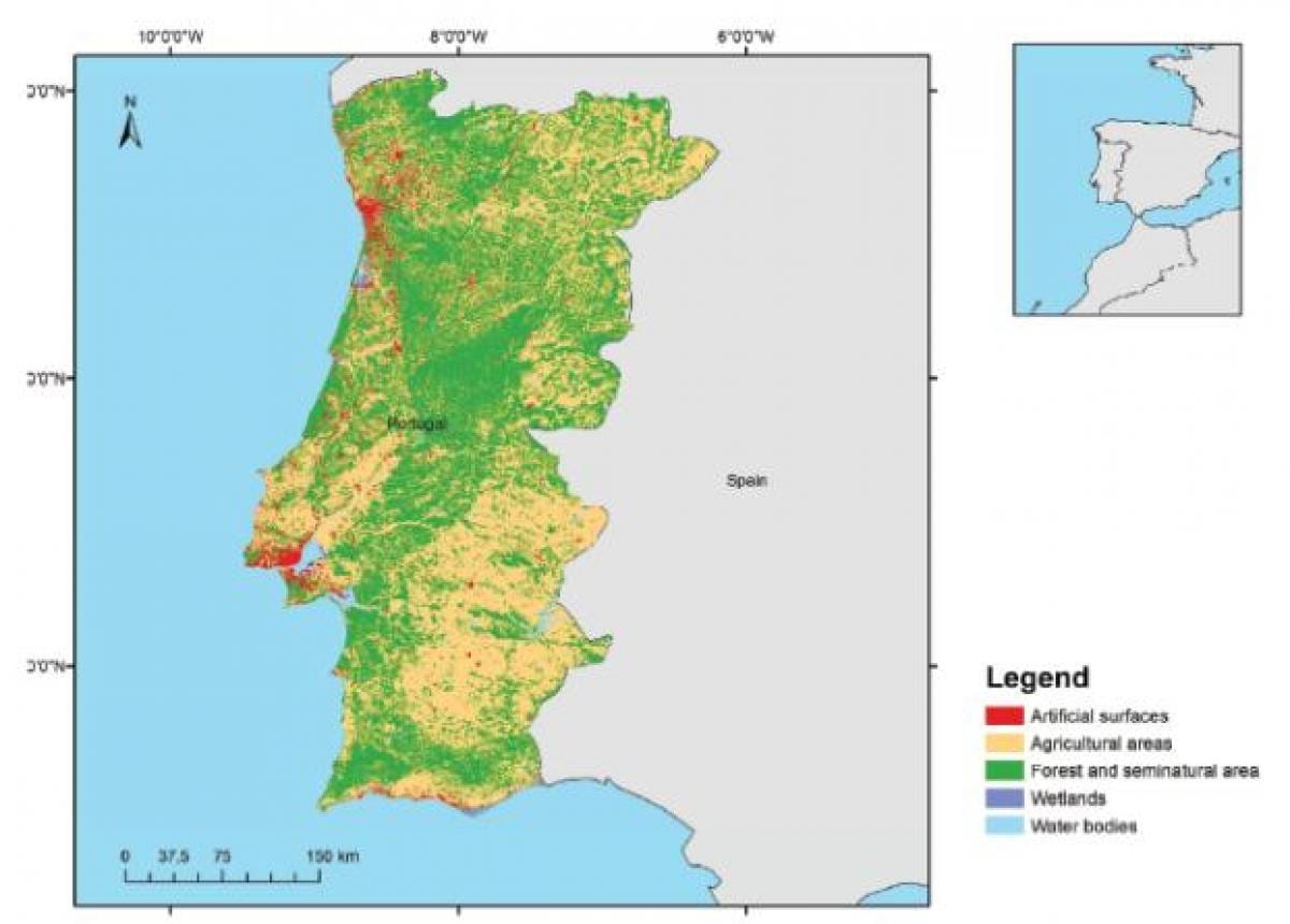 mapa Portugalska lesy