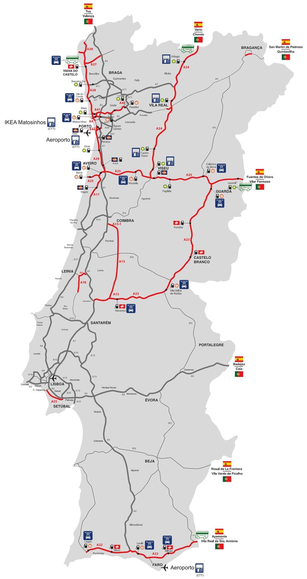 mapa zpoplatněných silnicích v Portugalsku