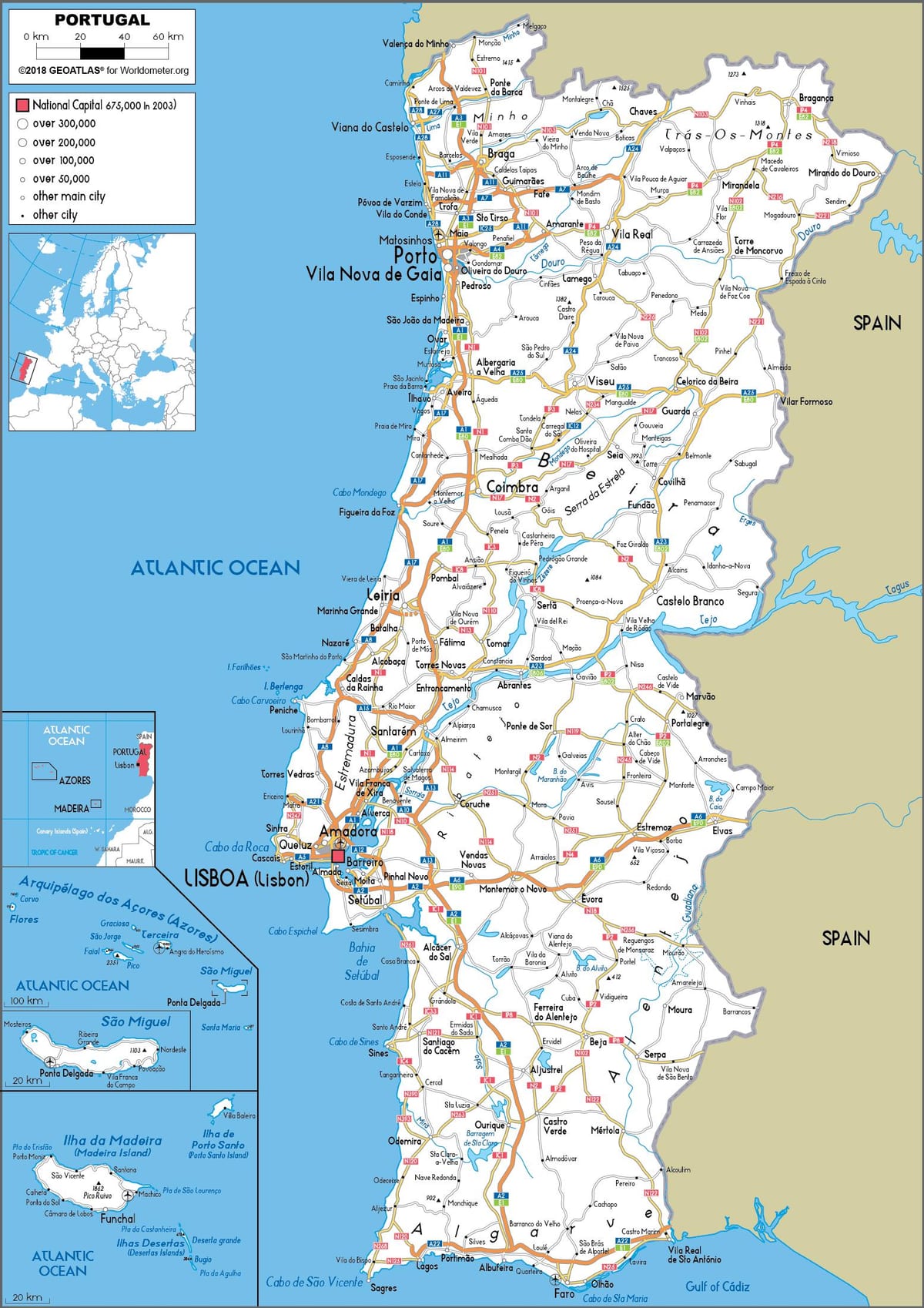 mapa Portugalska měst
