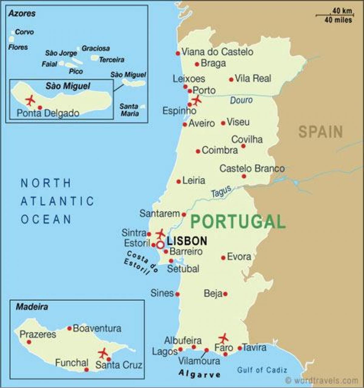 mapa letišť v Portugalsku