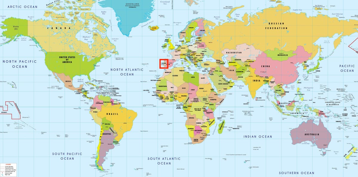 Portugalsko na mapě světa
