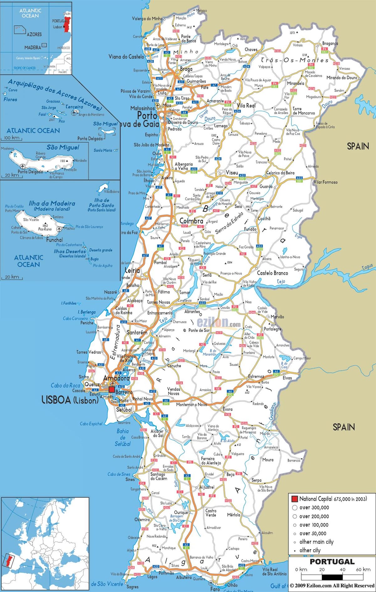 silniční mapa Portugalska