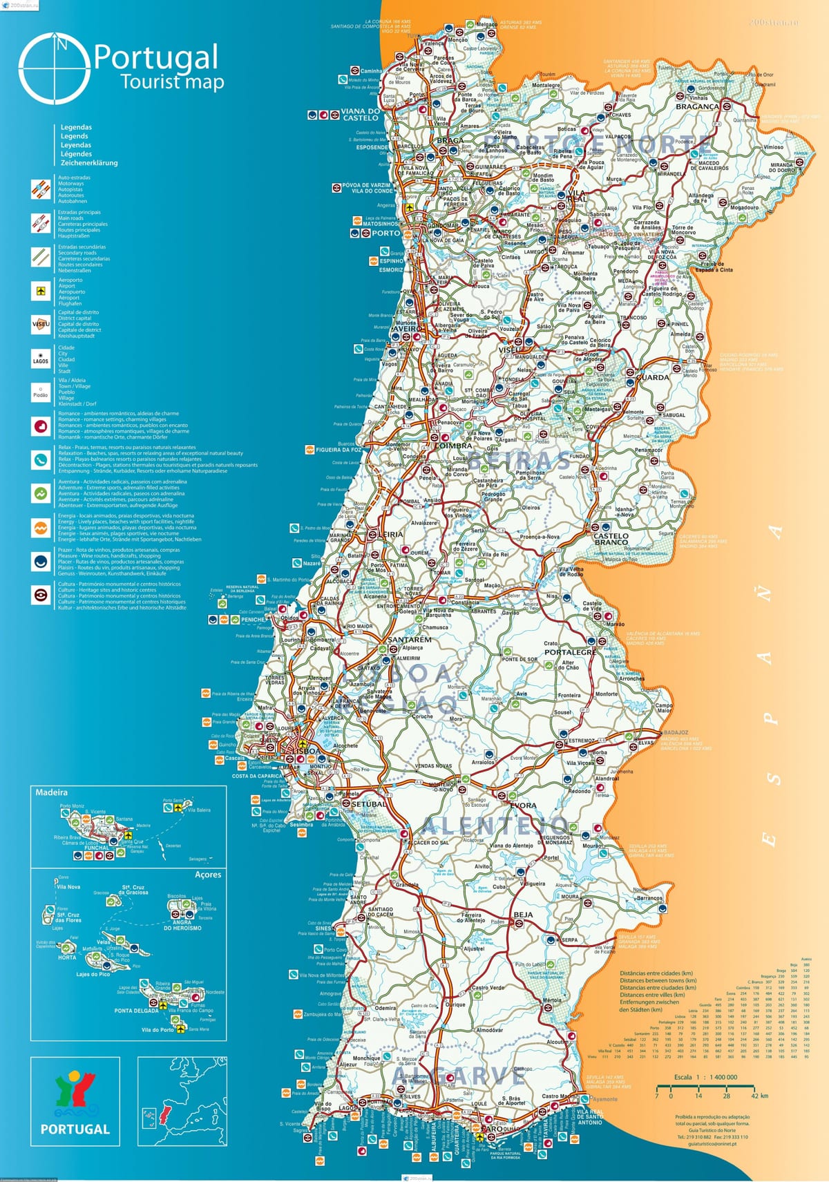 mapa Portugalsko pobřeží