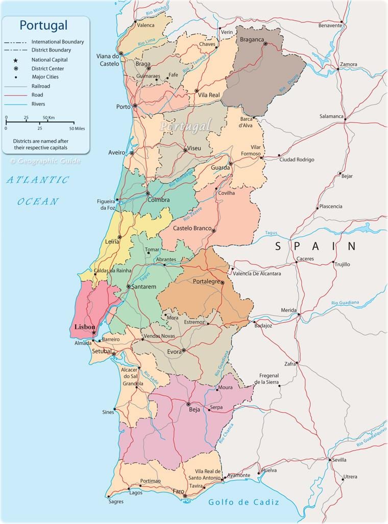 politická mapa Portugalska