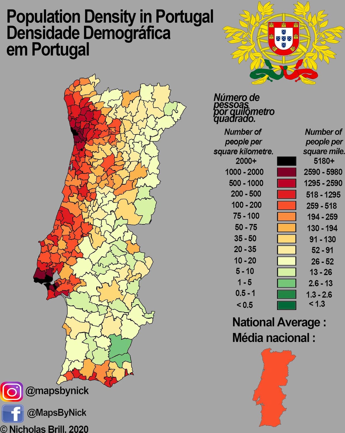 populace mapa Portugalska