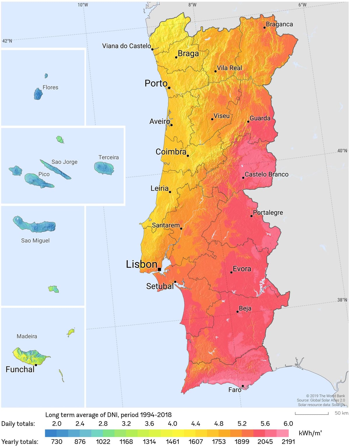 mapa Portugalska sluníčko