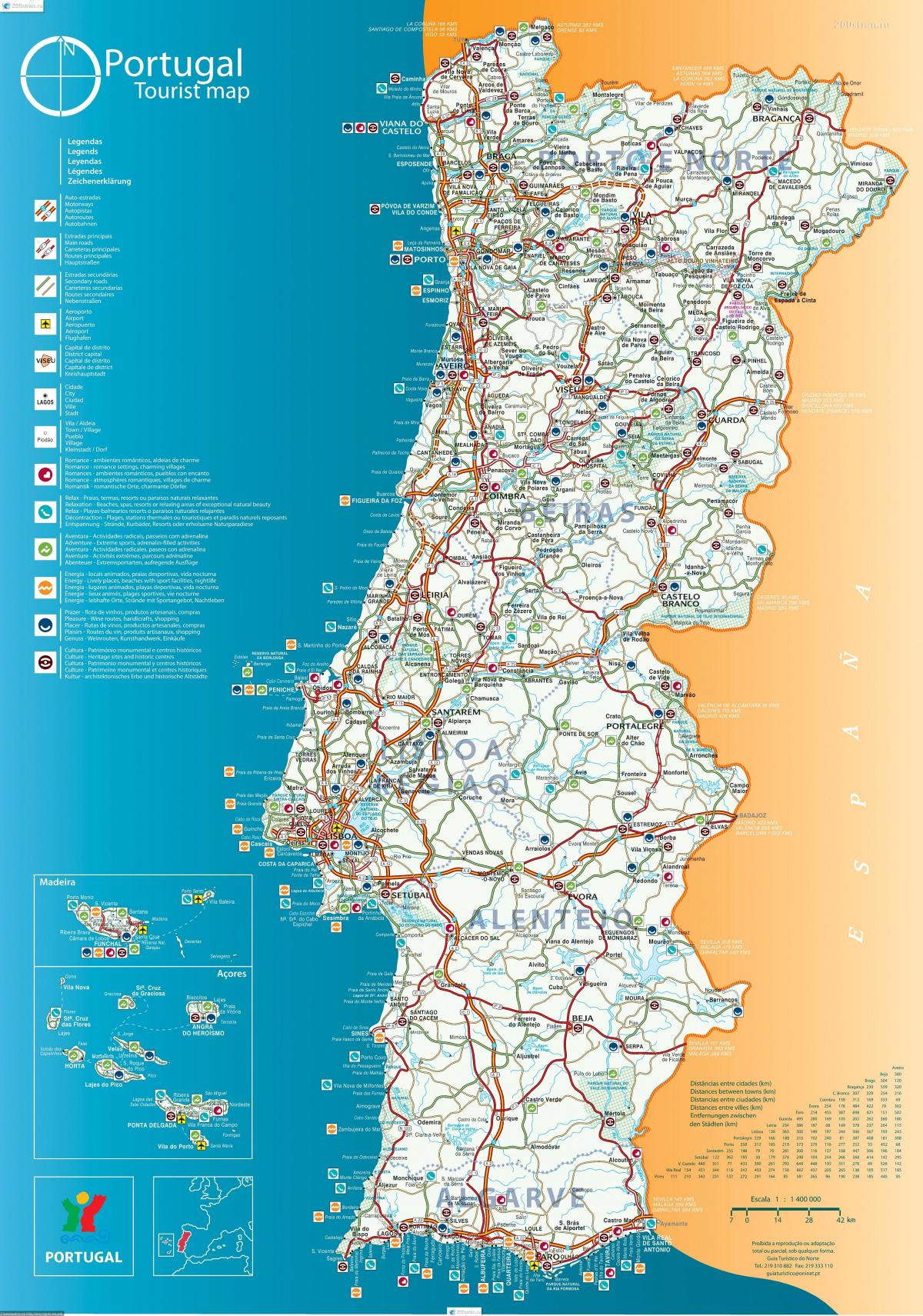 mapa Portugalska střediska