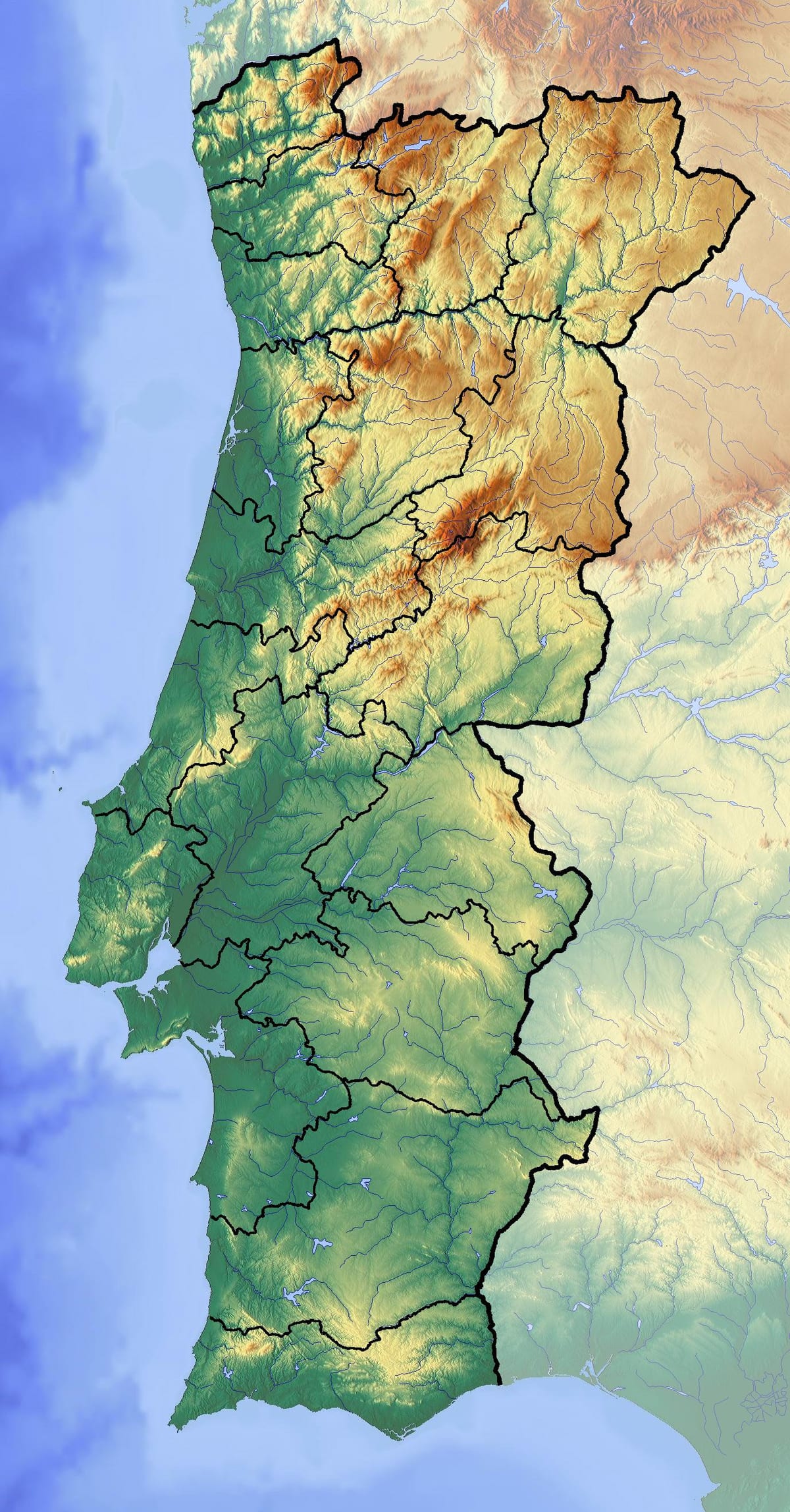 mapa Portugalska nadmořská výška