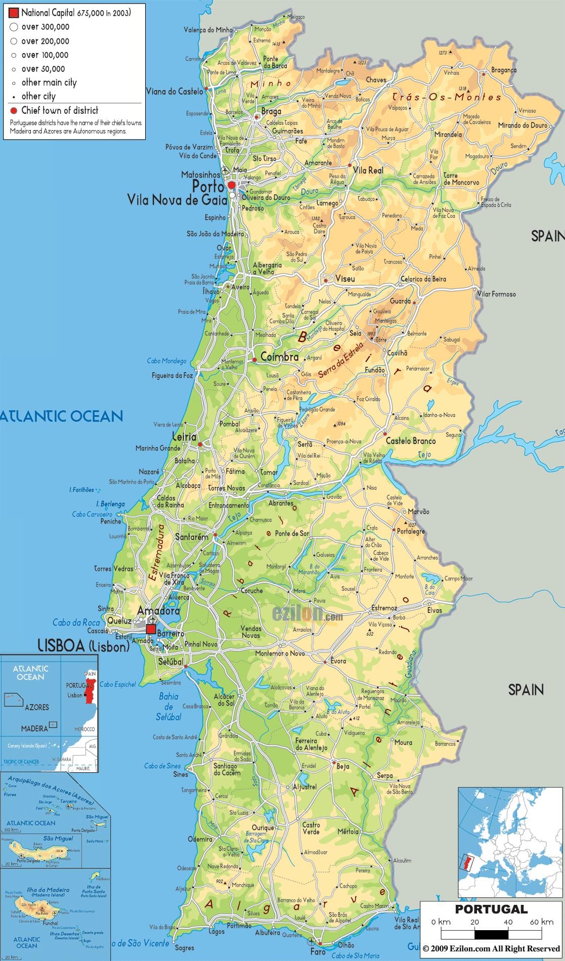 Portugalsko na mapě
