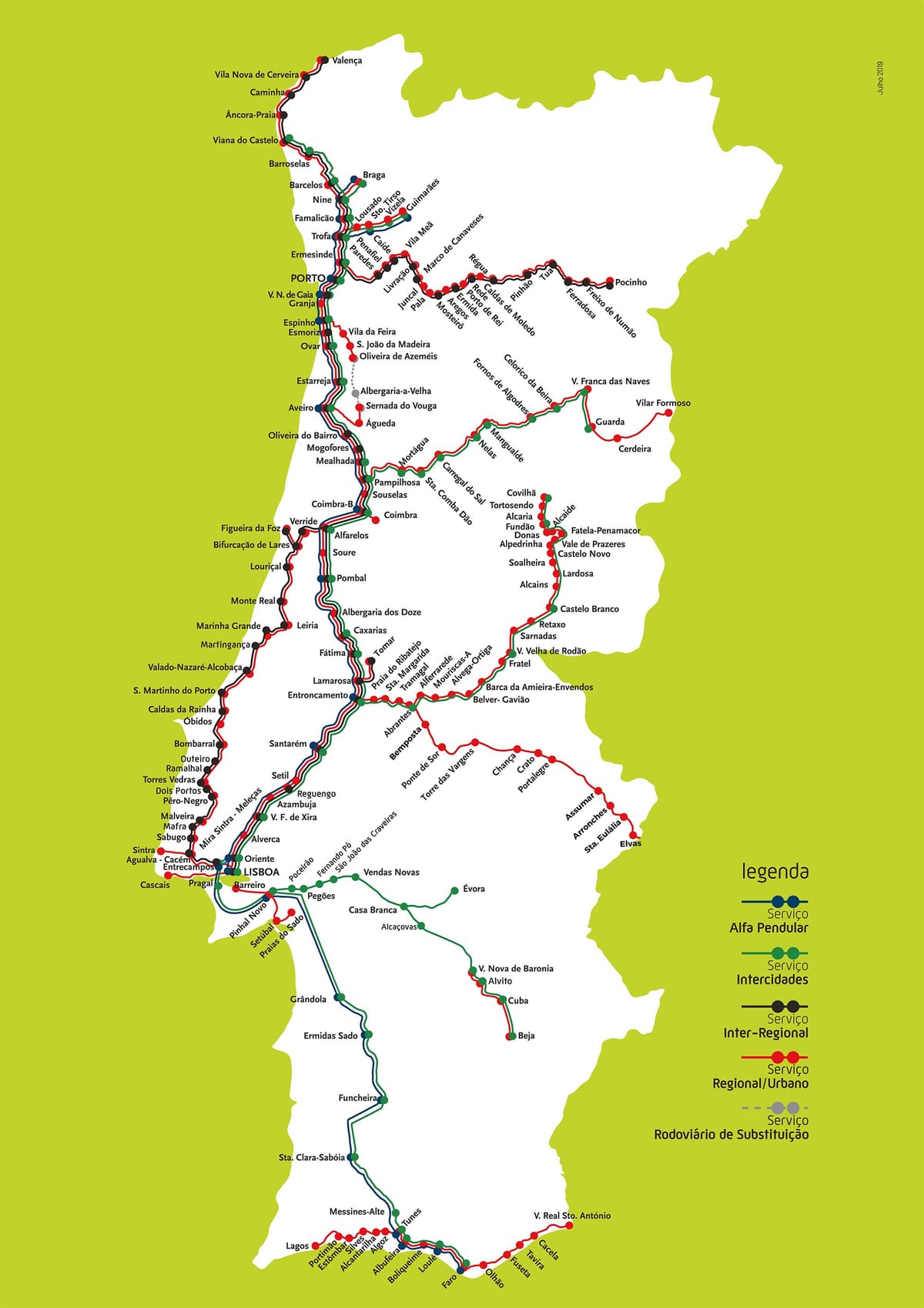 vlak mapa Portugalska