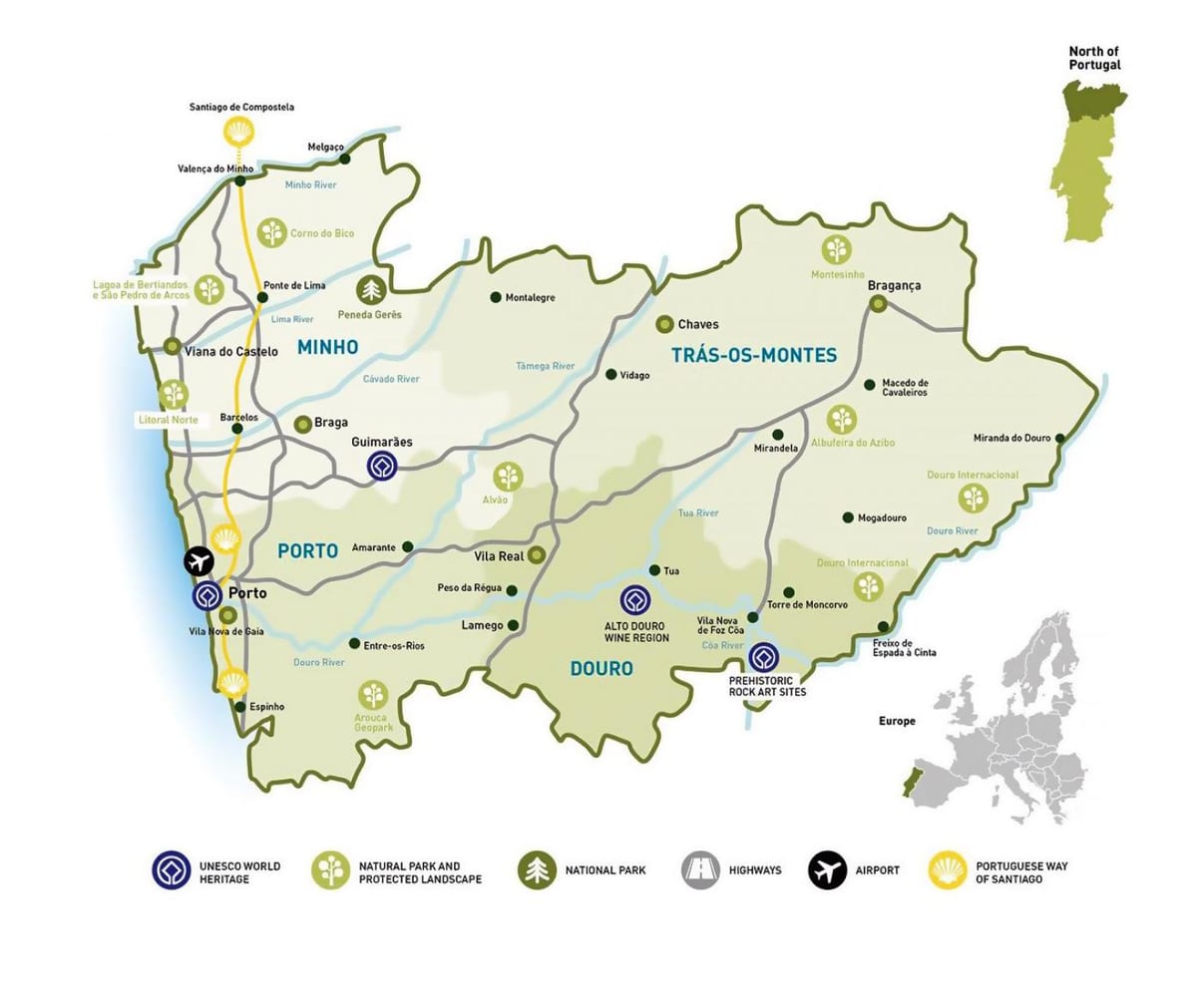 mapa severní Portugalsko