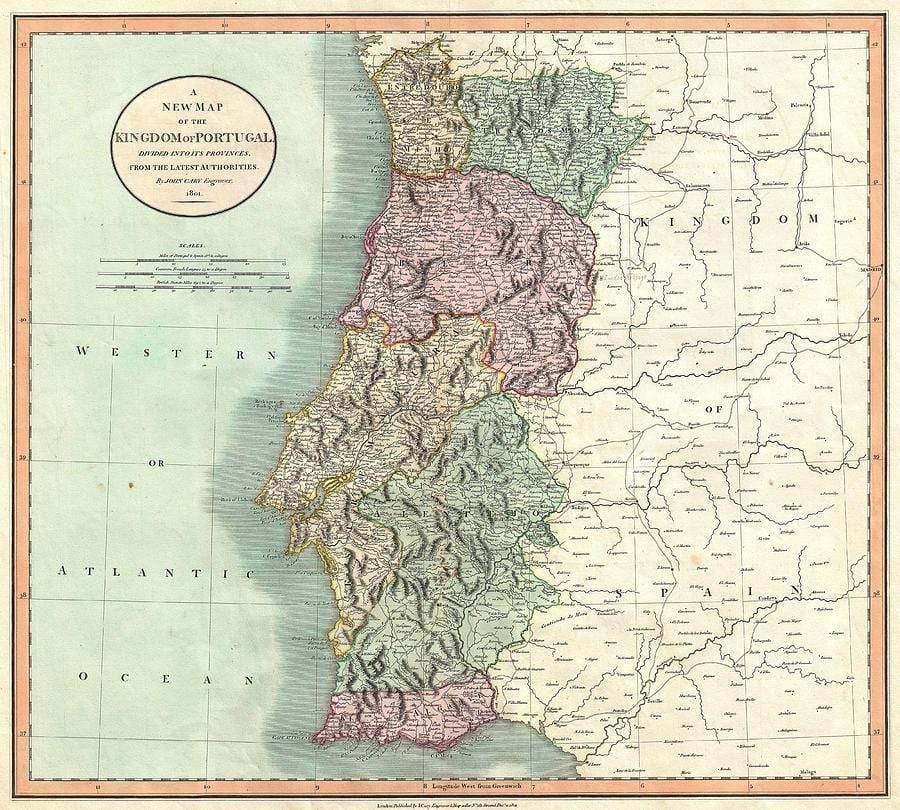 mapa, stará, Portugalsko