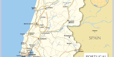 Mapa Portugalska a okolních zemí