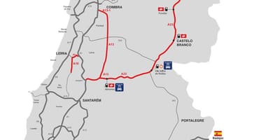 Mapa zpoplatněných silnicích v Portugalsku